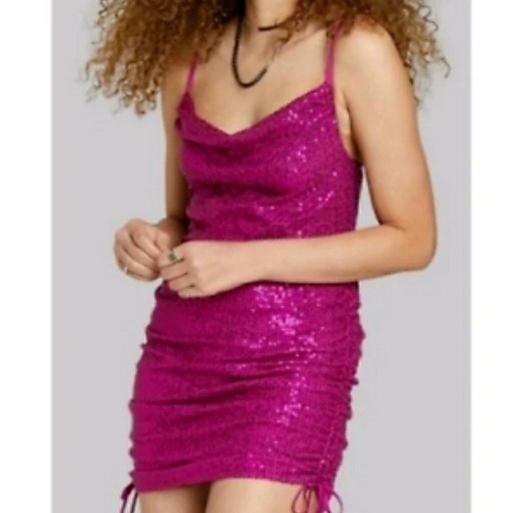 Wild Fable Purple Sequined Bodycon dress with Ruched Sides Size L - Picture 1 of 10